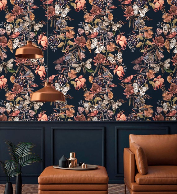 Dark floral wallpaper in a sophisticated lounge